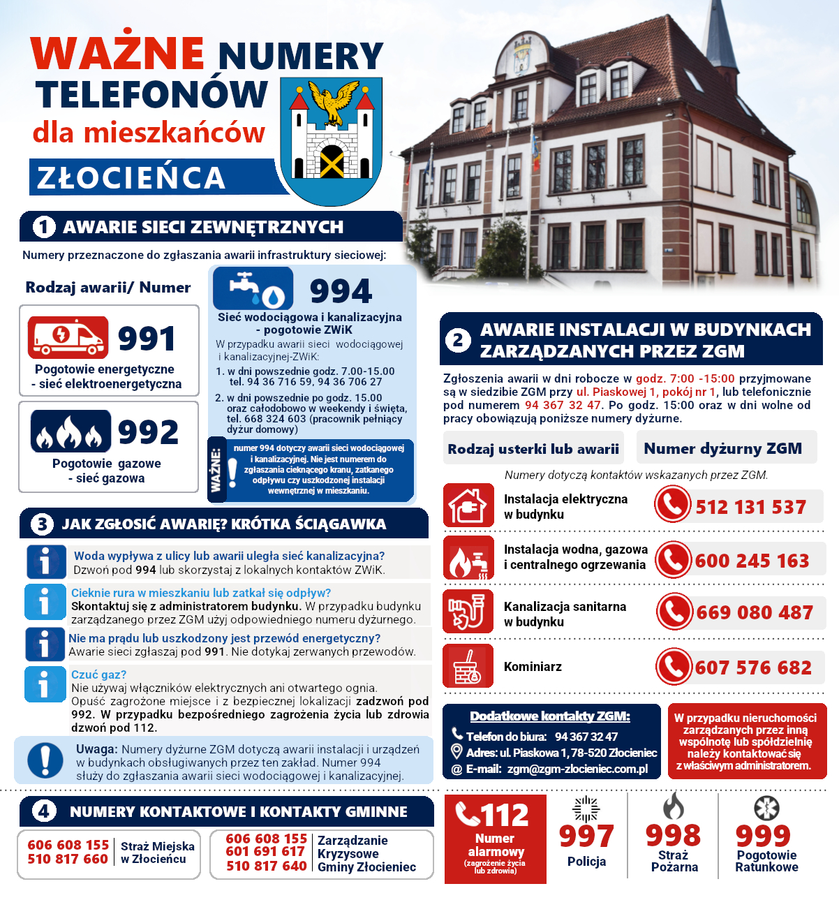 WAŻNE numery telefon&oacute;w dla mieszkańc&oacute;w Złocieńca!